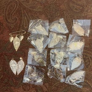 Costume, gold, leaf pins, and earrings